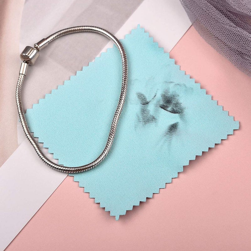 SEVENWELL 50pcs Jewelry Cleaning Cloth Mediumturquoise Polishing Cloth for Sterling Silver Gold Platinum Small Polish Cloth 8x8cm - Image 5